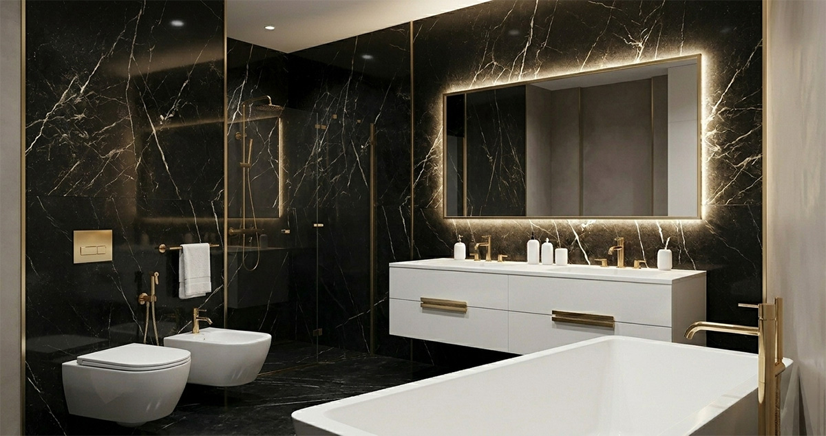 marble black v kupelni